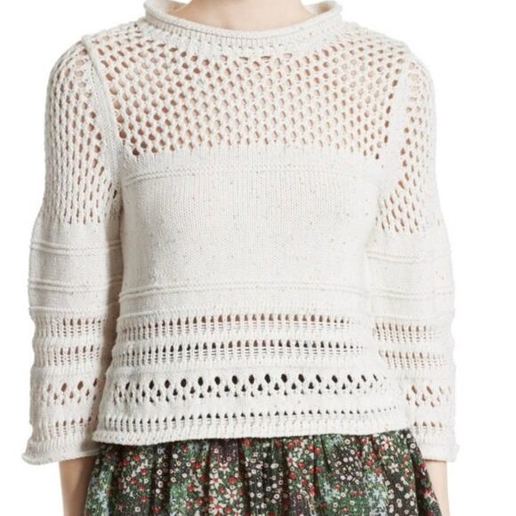 LA VIE Rebecca Taylor Crochet Sweater Oatmeal Multi Color Speckled XS - Picture 1 of 10